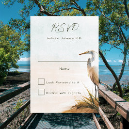 Tarjeta De Confirmación De Asistencia Boda Costera Garza Blanca Simple
