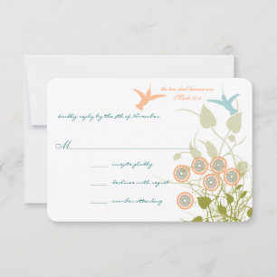 Tarjeta De Confirmación De Asistencia Boda cristiano Lovebird Hummingbird Floral