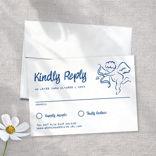 Tarjeta De Confirmación De Asistencia Boda Cupido dibujado a mano azul y caprichoso (Subido por el creador)