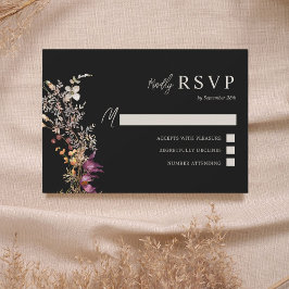 Tarjeta De Confirmación De Asistencia Boda Dark Boho Wildflower