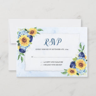 Tarjeta De Confirmación De Asistencia Boda de acuarela azul de hidrangea de girasol