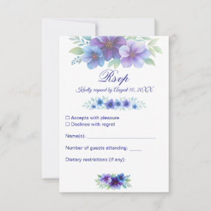 Tarjeta De Confirmación De Asistencia Boda de acuarela botánica púrpura romántico azul
