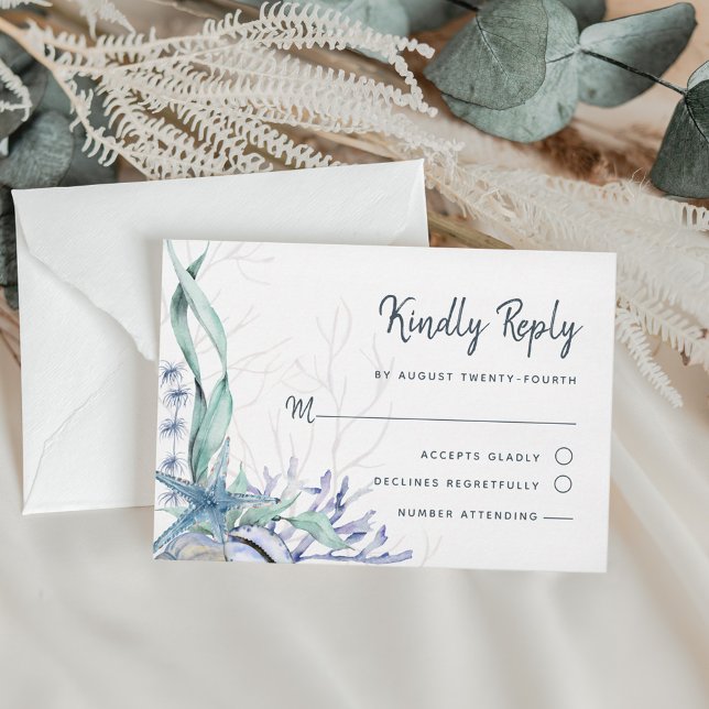 Tarjeta De Confirmación De Asistencia Boda de acuarela de Blue Ocean Beach (Subido por el creador)