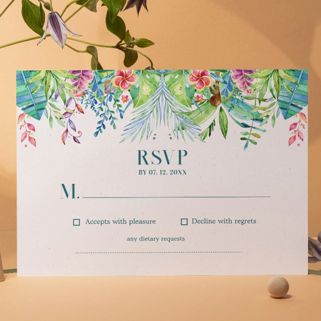 Tarjeta De Confirmación De Asistencia Boda de acuarela de flores tropicales (Subido por el creador)