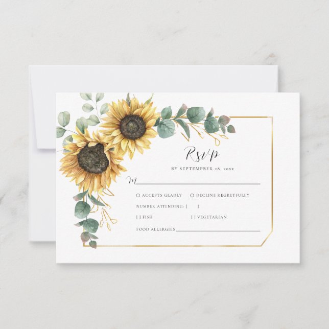 Tarjeta De Confirmación De Asistencia Boda de acuarela de girasol floral (Anverso)