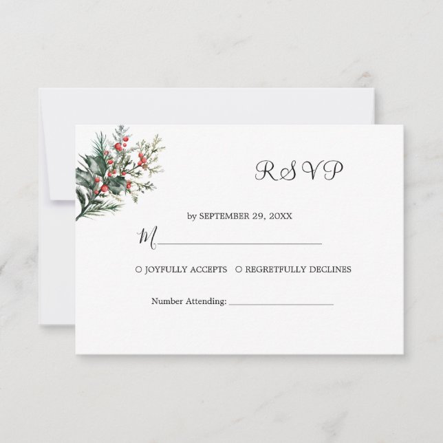 Tarjeta De Confirmación De Asistencia Boda de acuarela de invierno (Anverso)