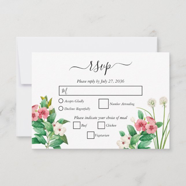 Tarjeta De Confirmación De Asistencia Boda de acuarela de Wildflowers Periwinkle (Anverso)