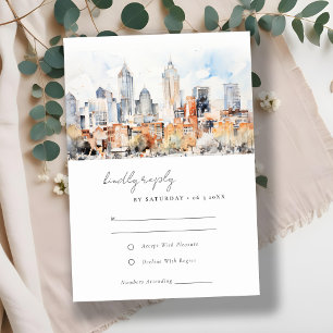Tarjeta De Confirmación De Asistencia Boda de acuarela del Skyline de Denver Colorado