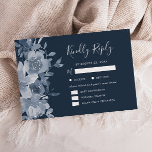 Tarjeta De Confirmación De Asistencia Boda de acuarela floral azul polvoriento y azul ma