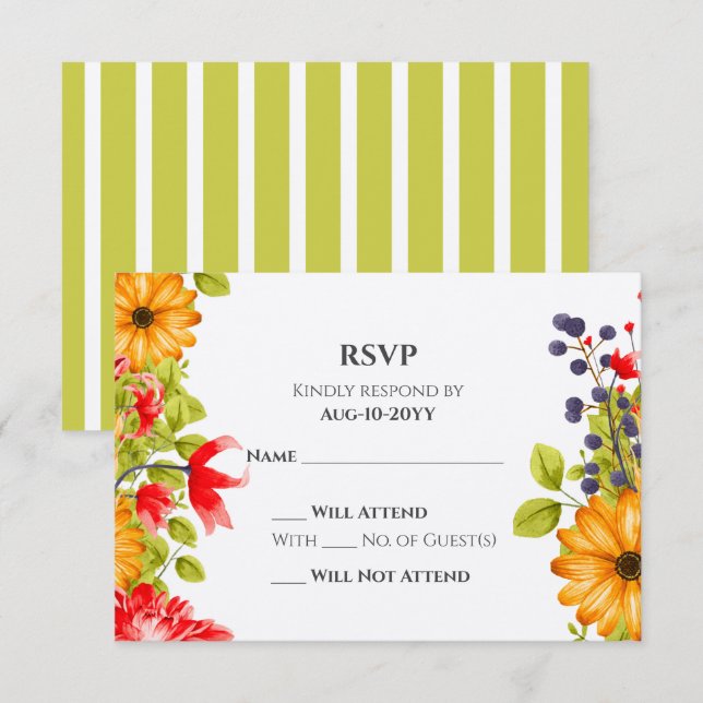 Tarjeta De Confirmación De Asistencia Boda de acuarela floral brillante (Anverso / Reverso)