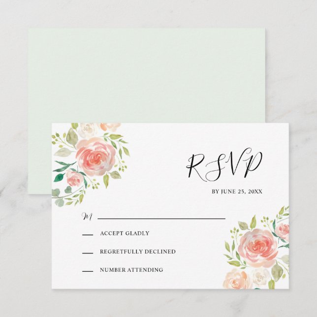 Tarjeta De Confirmación De Asistencia boda de acuarela floral naranja rosa Rubor (Anverso / Reverso)