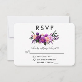 Tarjeta De Confirmación De Asistencia Boda de acuarela floral púrpura ultravioleta V
