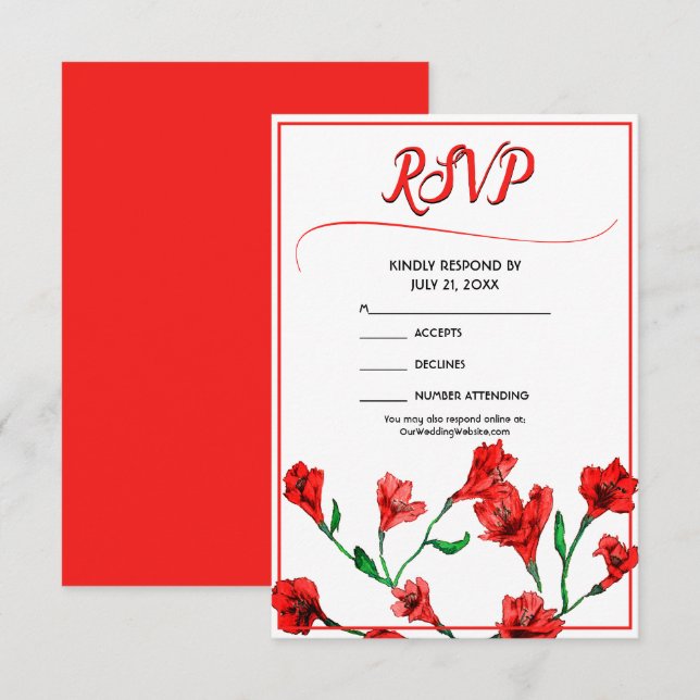 Tarjeta De Confirmación De Asistencia Boda de acuarela floral roja (Anverso / Reverso)