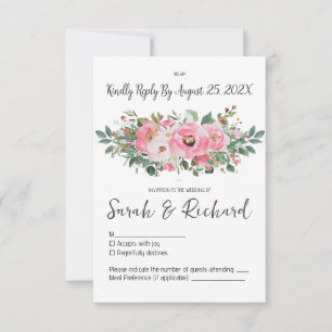 Tarjeta De Confirmación De Asistencia Boda de acuarela floral rosada de verano primavera