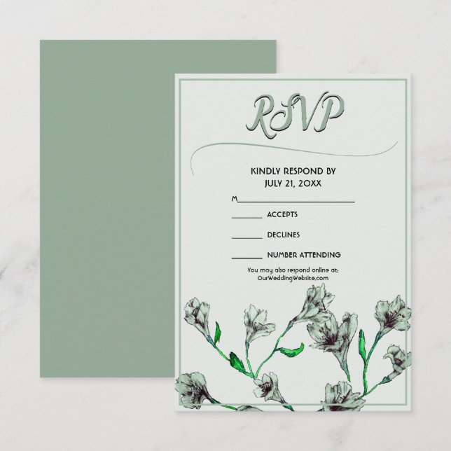 Tarjeta De Confirmación De Asistencia Boda de acuarela floral verde sage (Anverso / Reverso)