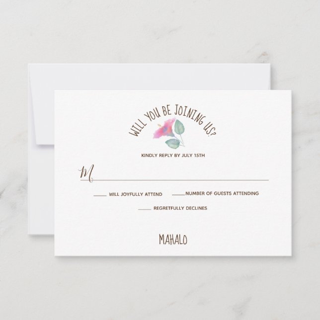 Tarjeta De Confirmación De Asistencia Boda de acuarela Hibiscus Maui (Anverso)