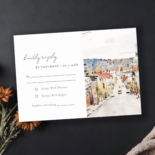 Tarjeta De Confirmación De Asistencia Boda de acuarela Montpelier City Scape Vermont (Subido por el creador)