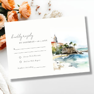 Tarjeta De Confirmación De Asistencia Boda de Acuarela Paisaje de San Juan Puerto Rico