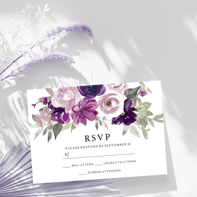 Tarjeta De Confirmación De Asistencia Boda de acuarela violeta púrpura (Subido por el creador)