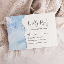 Tarjeta De Confirmación De Asistencia Boda de Agata de Acuarela Azul Bebé Moderno Plata