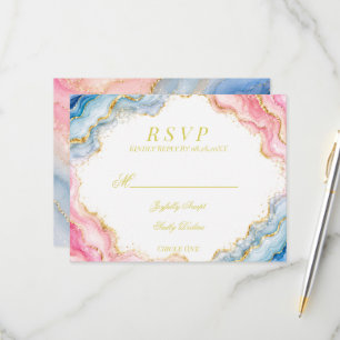 Tarjeta De Confirmación De Asistencia Boda de Ágata Rosa Azul y Oro