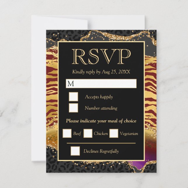 Tarjeta De Confirmación De Asistencia Boda de agate Purpurina de selva silvestre roja y  (Anverso)