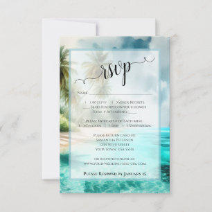 Tarjeta De Confirmación De Asistencia Boda de agua tropical costera acuarela