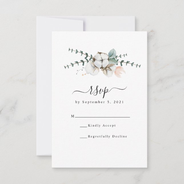 Tarjeta De Confirmación De Asistencia Boda de algodón de cultivo Eucalyptus (Anverso)