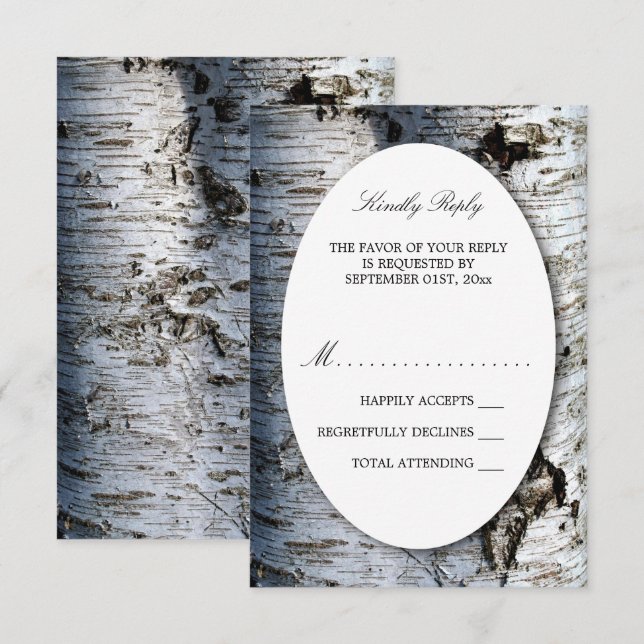 Tarjeta De Confirmación De Asistencia Boda de árbol de birch rústico del país (Anverso / Reverso)