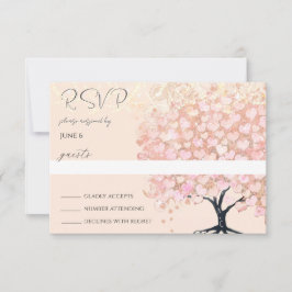 Tarjeta De Confirmación De Asistencia Boda de árbol de hoja de corazón rosado encantado
