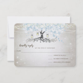Tarjeta De Confirmación De Asistencia Boda de árbol de hojas de corazón azul en polvo li