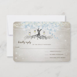 Tarjeta De Confirmación De Asistencia Boda de árbol de hojas de corazón azul en polvo li