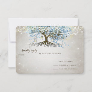 Tarjeta De Confirmación De Asistencia Boda de árbol de hojas de corazón azul en polvo li