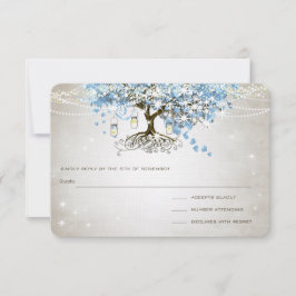 Tarjeta De Confirmación De Asistencia Boda de árbol de hojas de corazón azul en polvo li