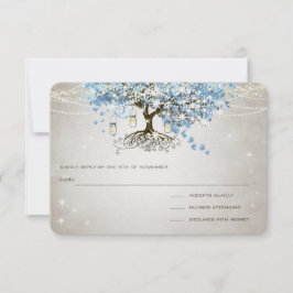 Tarjeta De Confirmación De Asistencia Boda de árbol de hojas de corazón azul en polvo li