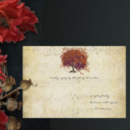 Tarjeta De Confirmación De Asistencia Boda de árbol de hojas de corazón de ciruela de co