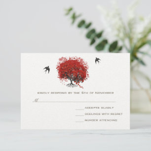 Tarjeta De Confirmación De Asistencia Boda de árbol de hojas del corazón rojo