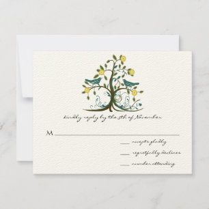 Tarjeta De Confirmación De Asistencia Boda de árbol giratorio verde azulado y amarillo s