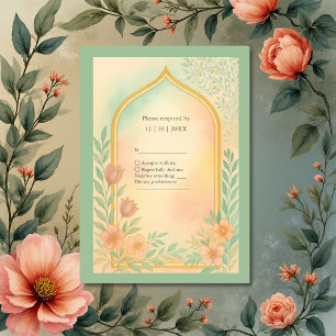 Tarjeta De Confirmación De Asistencia Boda de arco floral suave pastel dorado