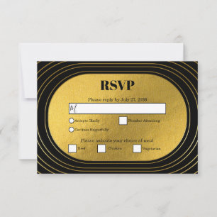 Tarjeta De Confirmación De Asistencia Boda de Arco Minimalista Moderno Negro y Oro