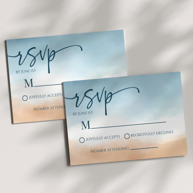 Tarjeta De Confirmación De Asistencia Boda de arena Blue Ocean Beach Shore (Subido por el creador)