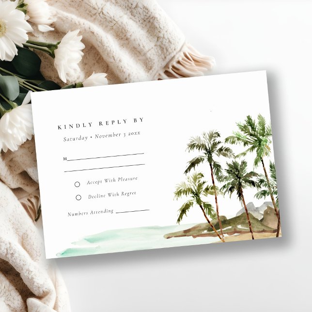 Tarjeta De Confirmación De Asistencia Boda de arena tropical de palmeras rusticas (Subido por el creador)
