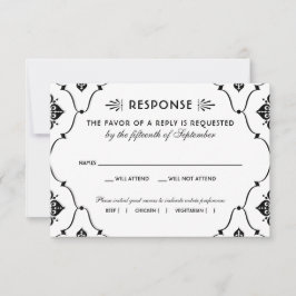 Tarjeta De Confirmación De Asistencia Boda de Art Deco Vintage en blanco y negro