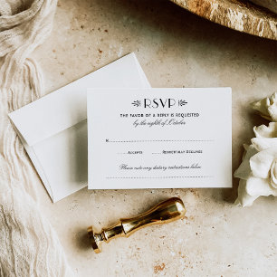 Tarjeta De Confirmación De Asistencia Boda de Art Deco Vintage en blanco y negro