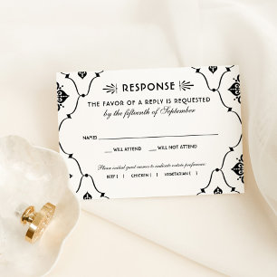 Tarjeta De Confirmación De Asistencia Boda de Art Deco Vintage en blanco y negro