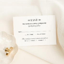 Tarjeta De Confirmación De Asistencia Boda de Art Deco Vintage en blanco y negro