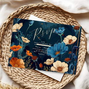 Tarjeta De Confirmación De Asistencia Boda de Art Nouveau azul de la Marina de Guerra Vi