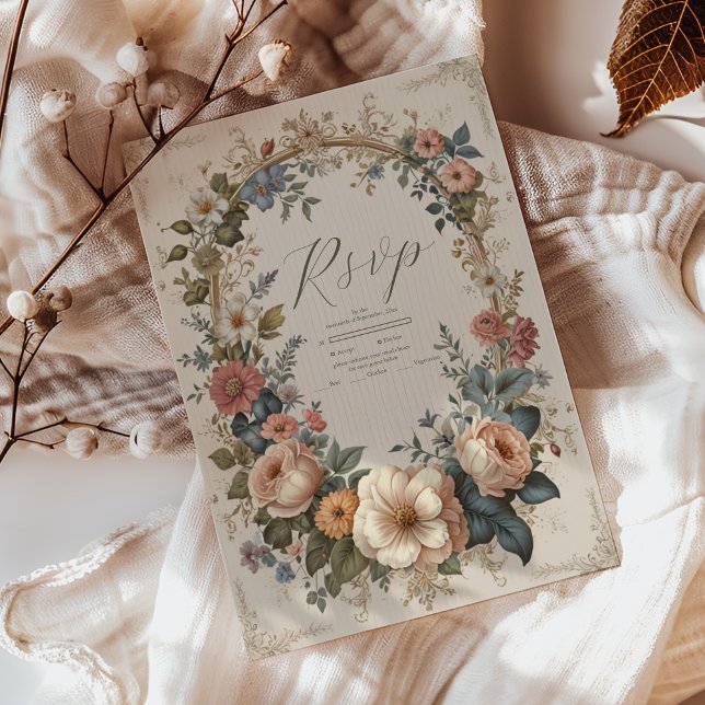 Tarjeta De Confirmación De Asistencia Boda de Art Nouveau de Bliss Wildflowers Botánico (Subido por el creador)