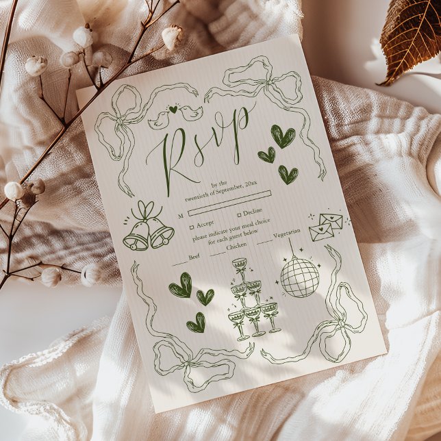 Tarjeta De Confirmación De Asistencia Boda de arte de Doodle Retro caprichoso (Subido por el creador)