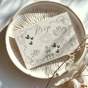 Tarjeta De Confirmación De Asistencia Boda de arte de Doodle Retro caprichoso